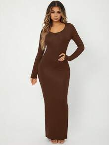 SHEIN PETITE CURVE Petite Plus Solid Scoop Neck Bodycon Dress