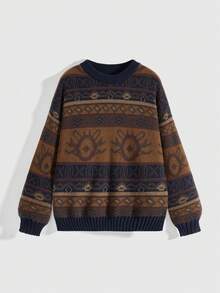 ROMWE Fairycore Plus Size Women Hippie Style Loose Fit Pullover Sweater - Orange - View 1