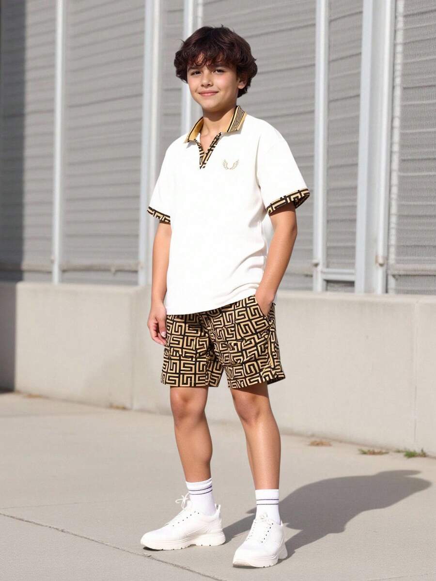 Vacaura 2pcs/Set Tween Boy Casual Vintage Floral Print Shirt & Shorts Set, Suitable For Spring And Summer Daily Outfit, School, Campus, College - Multicolor - View 1