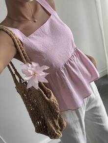 DAZY Women's Summer Striped Waist Cinching Casual Vacation Style Camisole - Pink - View 4