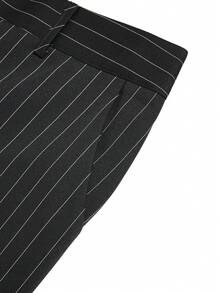 SHEIN LUNE Pantaloni casual a gamba ampia con stampa a righe e tasche, adatti per taglie comode - Grigio Chiaro - Visualizzare 4