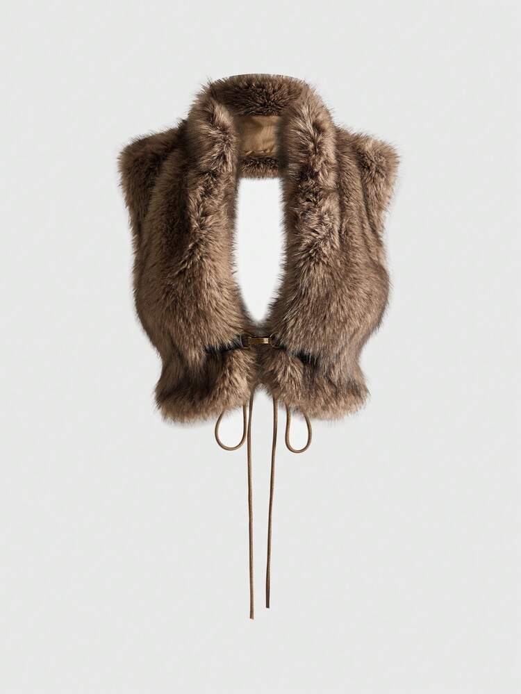 ROMWE Avant Top court avec boucle et imprimé animal sexy Y2K avec col en fausse fourrure