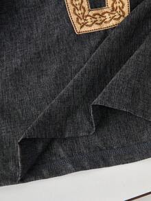 2pcs Young Boy Ribbon Decor Mandarin Collar Short Sleeve Shirt + Shorts Set, Suitable For Summer Wear Dress Up Boys Short Set - Dark Grey - View 6