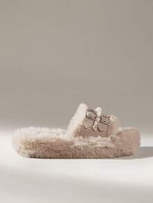 Solecia Women's Fluffy Adjustable Strap Thick Sole Home Slippers For Christmas - Khaki - View 1