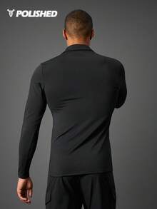 Manfinity Sport Corelite 男士运动Polo衫，休闲、跑步、健身压缩衫 - 黑色 - 查看 2