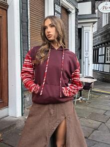 Chiquease Sweat-shirt-shirt vintage ample et confortable, Sweat-shirt-shirt bordeaux doux pour femmes en hiver - Multicolore - Voir 3