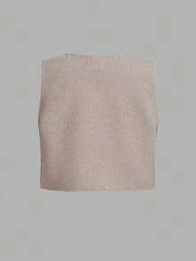 小男孩三件套西装：卡其色背心、松紧腰裤、领结和长袖衬衫，绅士风，春夏