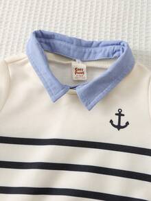 Cozy Pixies 2pcs Baby Boy Colorful Striped Contrast Collar Long Sleeve Pullover Sweatshirt & Elastic Waist Pants Set