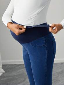 Momance Adjustable Waist Flare Maternity Casual Jeans - Medium Wash - View 5