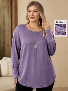 EMERY ROSE Koszulka damska w dużym rozmiarze, zimowa, jednokolorowa, z okrągłym dekoltem, opadającymi ramionami, długim rękawem, luźna, swobodna, pomarańczowa, jesienna, luźna, z guzikami, jesienno-zimowa, z okrągłym dekoltem i długim rękawem, na wyjścia, nowość z 2026 r., prosta i modna na co dzień, wczesna wiosna, wakacje dla kobiet, święta dla kobiet, wiosenne kobiety, walentynki, walentynki dla kobiet