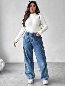 SHEIN Tall CURVE 大码纯色立领连体衣，秋季休闲款 - 白色 - 查看 6