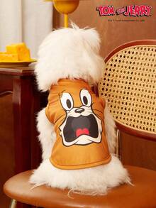 TOM & JERRY X PETSIN 1pc/2pcs Brown Gray Pet Cat Dog Universal Elastic Comfortable Cat And Mouse Cute Cartoon Pattern Printed Fashionable Dog Vest