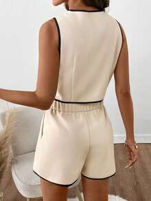 SHEIN Clasi Women's Contrast Trim Top And Shorts 2 Pieces Set Summer Suits For Women 2 Piece Sets Woman Classy