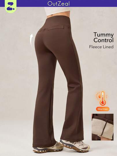 OutZeal 女士柔软保暖加厚高腰喇叭户外紧身裤，适合徒步露营，秋冬季穿着