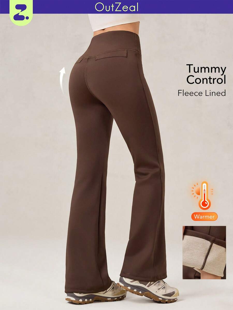 OutZeal 女士柔软保暖加厚高腰喇叭户外紧身裤，适合徒步露营，秋冬季穿着 - 棕色 - 查看 1
