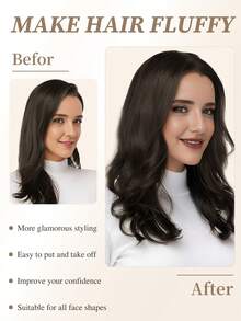 One Piece V‑Shaped Clip In Hair Extensions Top‑V Human Hair, Natural Black Straight Hair, Lightweight Breathable Invisible Design, Easy To Style, Volume Boost For All Hair Types, Ideal Hair Accessories For Women Daily Wear & Fashion Styling - Natural Black - View 4