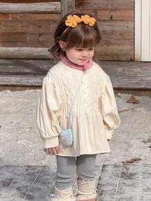 DAZY 女童休闲拼接针织毛衣，秋冬季 - 杏色 - 查看 7