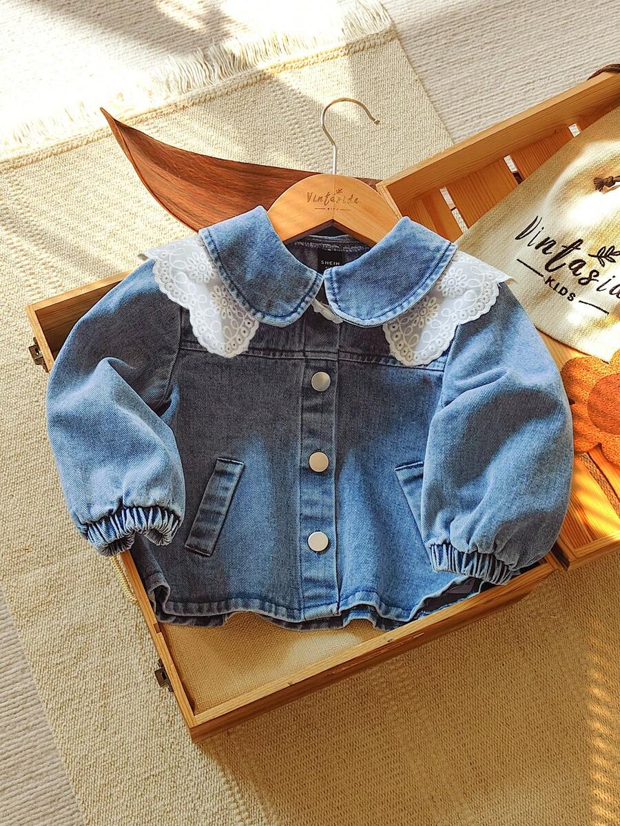 Vintaside Kids 女婴牛仔外套，饰有花卉蕾丝边，百搭优雅，适合休闲、度假和换季穿着。 - 彩色 - 查看 1