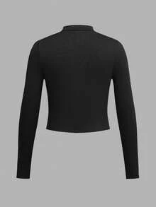 SHEIN Girlism 少女纯色白色米色黑色三件套休闲拉链高领罗纹长袖T恤套装，适合秋冬季节，日常休闲穿着，非常适合休闲、日常穿着和上学穿着。 - 彩色 - 查看 8
