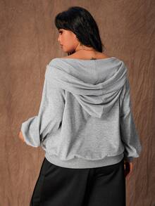 Rustia Plus Size Casual Loose Fit Slouchy Shoulder Pullover Sweatshirt, Early Autumn - Grey - View 2