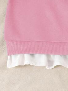 SHEIN 女童撞色简约休闲长袖卫衣 - 粉色 - 查看 5