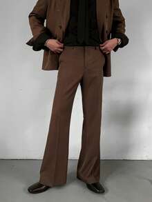 DAZY 男士棕色双排扣西装外套和阔腿西裤套装，秋季商务通勤装扮