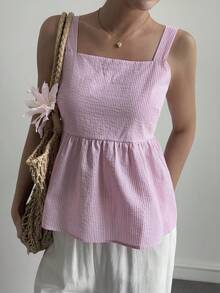 DAZY Women's Summer Striped Waist Cinching Casual Vacation Style Camisole - Pink - View 2