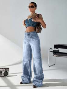 EURMUSE High Rise Light Blue Women's Casual Jeans - Light Wash - View 5