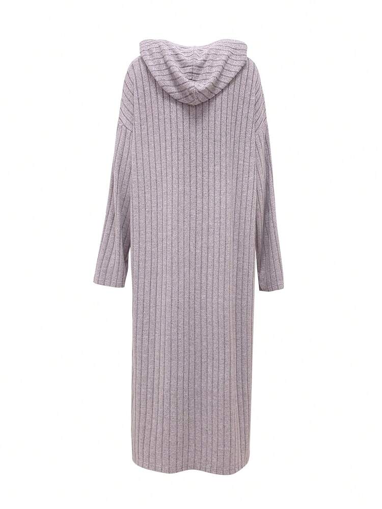 Dazy Plus Plus Size Women Casual Ribbed Loose Straight Hoodie Nightgown, Spring/Autumn