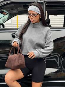 Dewbera Women's Casual Pullover Half-Zip Streetwear Sweatshirt - Grey - View 4