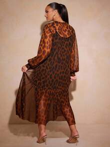 Vixey 薄纱荷叶边下摆透明网眼灯笼袖束腰上衣 - 彩色 - 查看 2