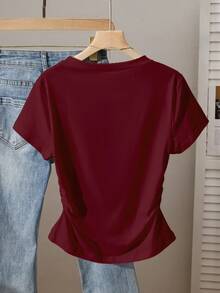 EMERY ROSE Women's Outdoor Wear Top, New Summer Design, Outdoor/Holiday, Butterfly & Heart Print, Photography Street Style, Fashionable Must-Have, Burgundy Color - Burgundy - View 2