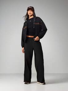 MISSGUIDED Pantalones de chándal de pierna ancha de nailon para mujer con detalle de raya lateral, cintura elástica, ajuste holgado y casual, pantalones de chándal de longitud completa para comodidad diaria - Negro - Ver 4