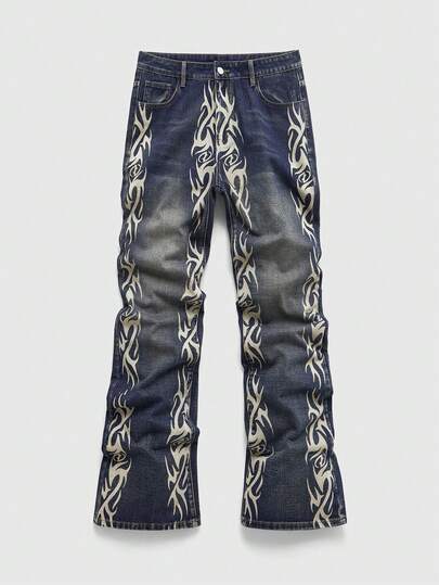 Street Life Jeans en denim imprimé pour hommes, convient pour un port quotidien, printemps/été