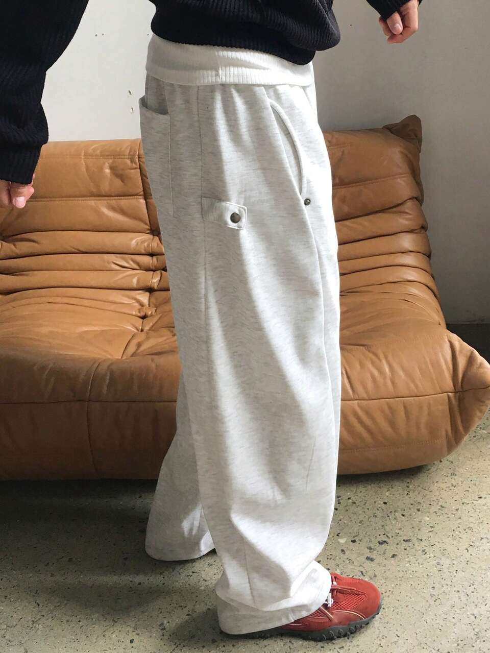 Men's Solid Color Fleece Sweatpants With Elastic Waistband, Autumn/Winter