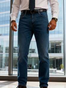 Nuevo 2025, ropa masculina de alta calidad, azul, azul claro, azul oscuro, pantalones vaqueros de cintura media y recta, tejidos pesados para viajes de Negocios diarios, primavera, otoño e invierno, reuniones de negocios, necesidad de vestuario - Azul menta - Ver 9