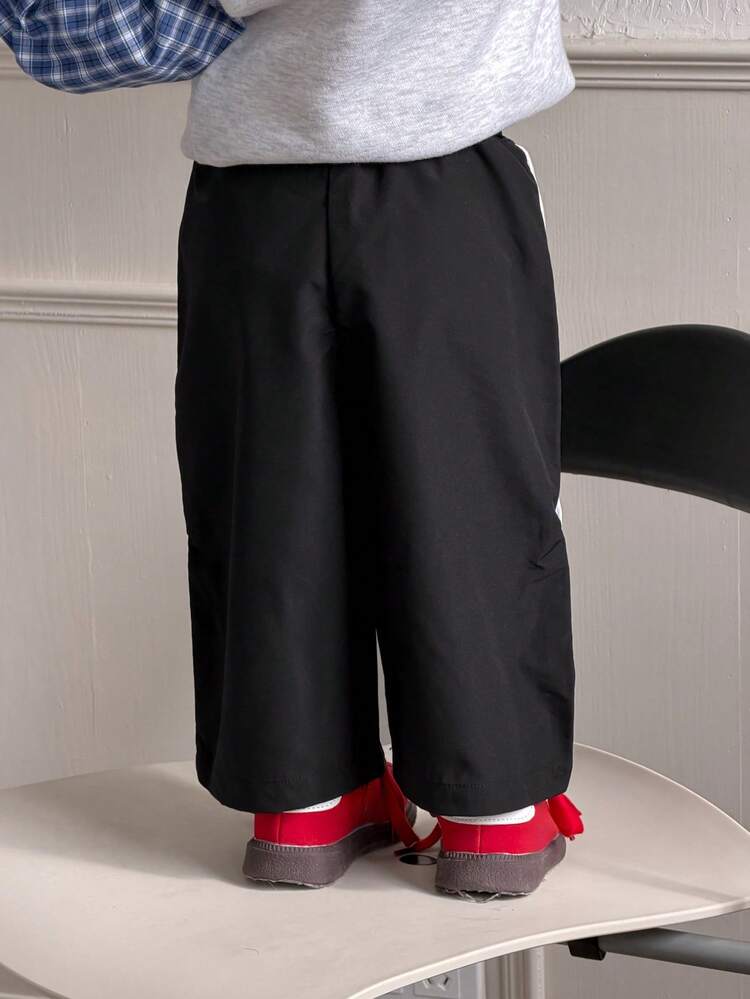 Baby Girl Fashion Casual Black Embroidered Side Stripe Sweatpants, Girls Clothes