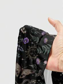 ROMWE Goth Leggings ajustados y sexys para mujeres con estampado de setas oscuras, sol, luna, estrellas y mariposas de estilo gótico - Negro - Ver 5
