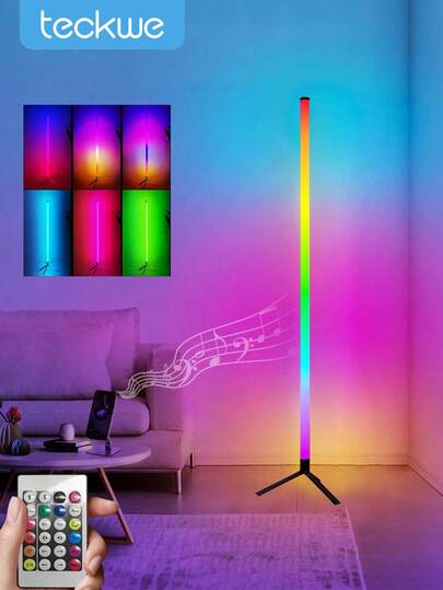 Teckwe 1pc RGB Color Changing Floor Lamp, Remote Control Indoor Bedroom USB Plug Wall Corner Light, Ambiance Mood Light With Music Rhythm Sensor For Living Room Bedroom