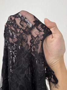 NU&NOW 女士休闲法式风格弹力腰带可调节针织连衣裙，百搭舒适，可内搭/外穿；年轻优雅性感蕾丝拼接长袖仿皮连衣裙，适合约会、度假等场合 - 黑色 - 查看 6