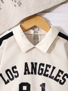 SHEIN 2pcs/Set Tween Girls' School Style Collared Sweatshirt With English Print Paired With Fashionable Pleated Skirt, Featuring Contrast Sleeve Ribbon And Bow Decor, Comfortable Knit Fabric, Youthful Vibe, Suitable For School Or Casual Outings - Multicolor - View 3