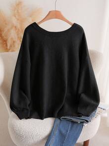 CosyJoli Luźny sweter w dużym rozmiarze, z dekoltem w serek i kokardą, wiązany na plecach, na jesień/zimę