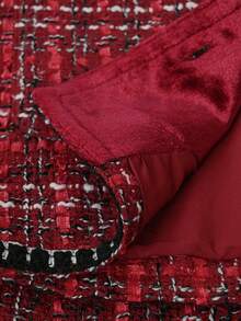 Franclia 女士优雅法式格纹长袖单排扣宽松大衣 - 酒紅色 - 查看 6