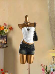 Attitoon 女士休闲抽绳系带短款抹胸 - 白色 - 查看 6