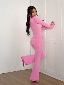 CovetEZ 2pcs/Set Women's Autumn/Winter Casual Clean Girl Yoga Light Exercise Two-Piece Set: Slim Fit Zipper Long-Sleeved Jacket And Yoga Leggings Casual Suit