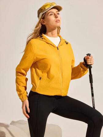 Exploreva Chaqueta con capucha con cordón y cremallera para mujer para exteriores
