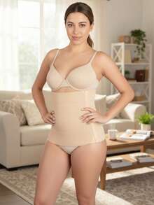 Faja maternal para mujer estilo moderno, sin mangas ni cuello, tela de nailon elástica y transpirable, color piel, ajuste relajado y cinturón ajustable, ideal para primavera y verano, recuperación postparto moldeadora - Desnudo - Ver 2