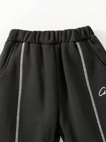 Vacaura 2 Stücke/Set Lässige Mode Kontrastnaht Raglanärmel Buchstaben Muster Rundhals Sweatshirt und Elastischer Bund Tasche Kordelzug Hose, Loose Fit, Komfortabel und Vielseitig für Jugendliche, Geeignet für Herbst, Frühling, Winter, Alltag, Pendeln, Outdoor, Sport, Schule, Streetwear, Party und Fotoshootings