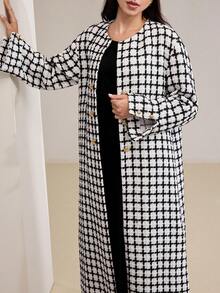 Veilorie 女士优雅通勤格子长袍 - 白色 - 查看 7