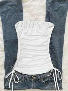 Attitoon 女士休闲抽绳系带短款抹胸 - 白色 - 查看 2